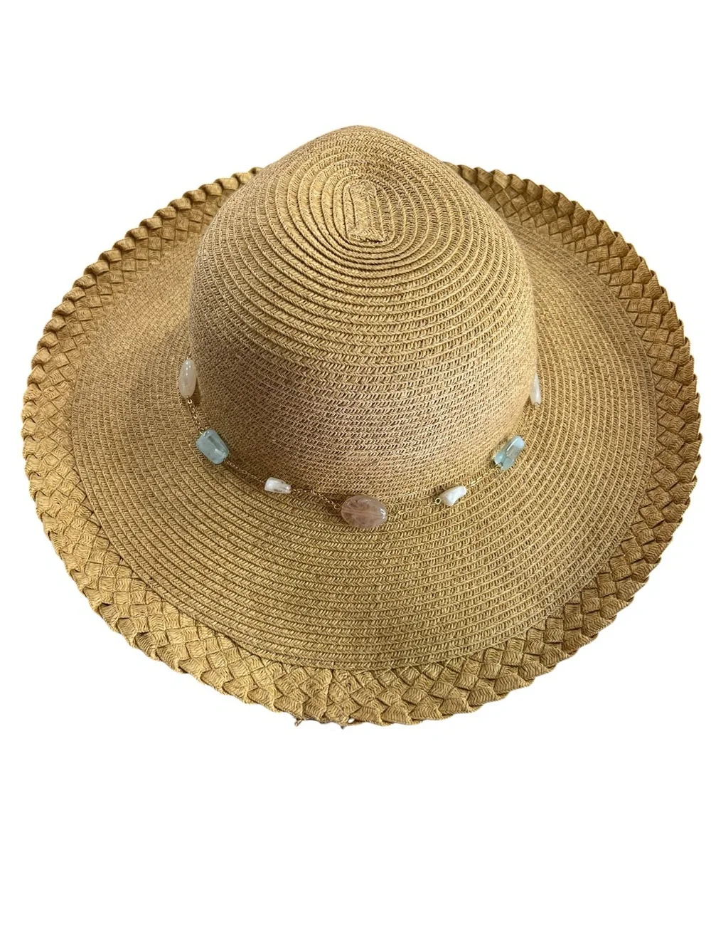Sun N Sand UPF 50+ Wide Brim Floppy Straw Sun Hat Tan Stone Accent